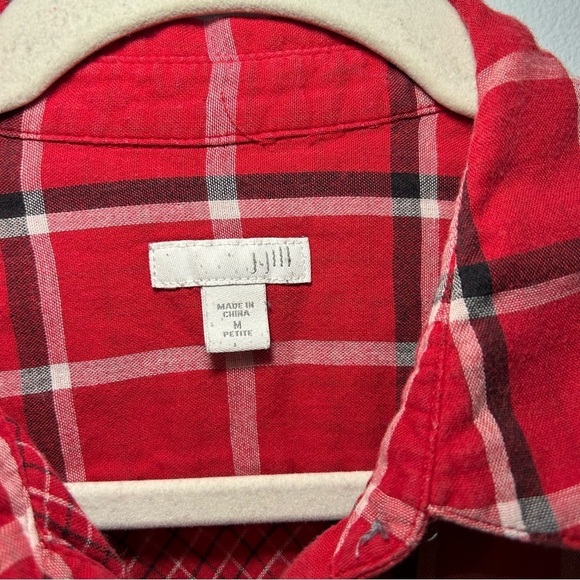 J. Jill Red Button Down Multi-Plaid Double-Cloth Long Tunic Size Medium Petite - Picture 6 of 9